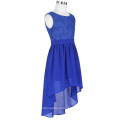 Grace Karin Kids Kids Sleeveless Neck Crew High-Low Blue Lace Chiffon Girls Dress 2-12 Anos CL008976-3